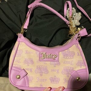 Juicy Couture Lilac Trim Cream Logo Shoulder Bag
